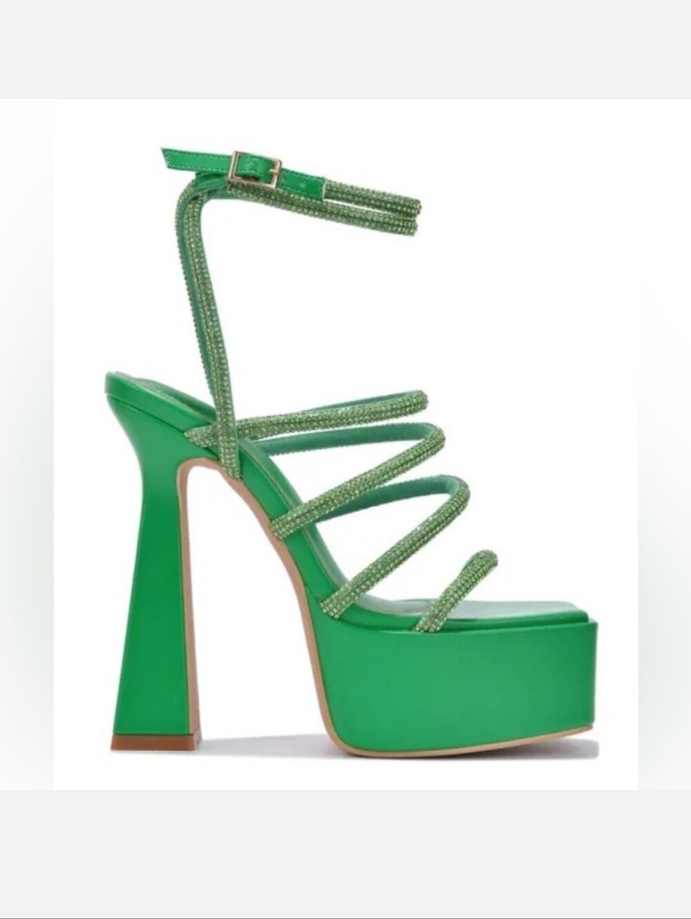 Green Rhinestone Strappy Platform Heels